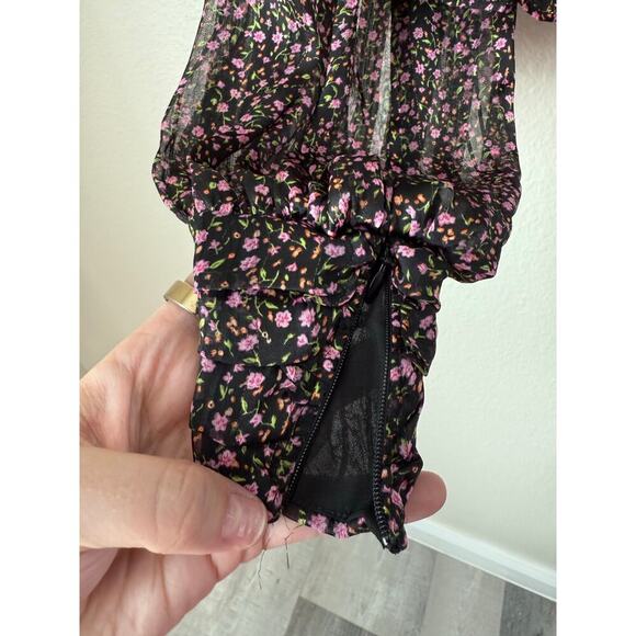 For Love & Lemons Black Long Sleeve Floral Sheet Top Size XS - Picture 7 of 8